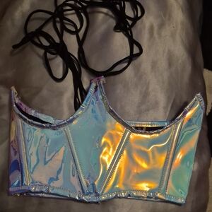 Cropped Holographic Corset Top